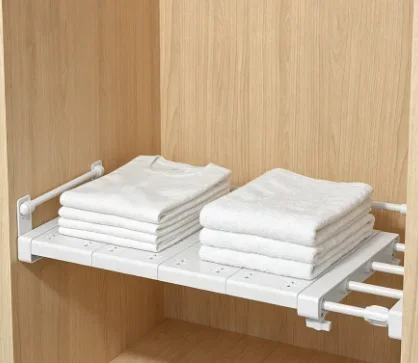White Expandable Divider for Wardrobe Kitchen & Bathroom Punch-Free Retractable Multi-Layer Storage Organizer for 3