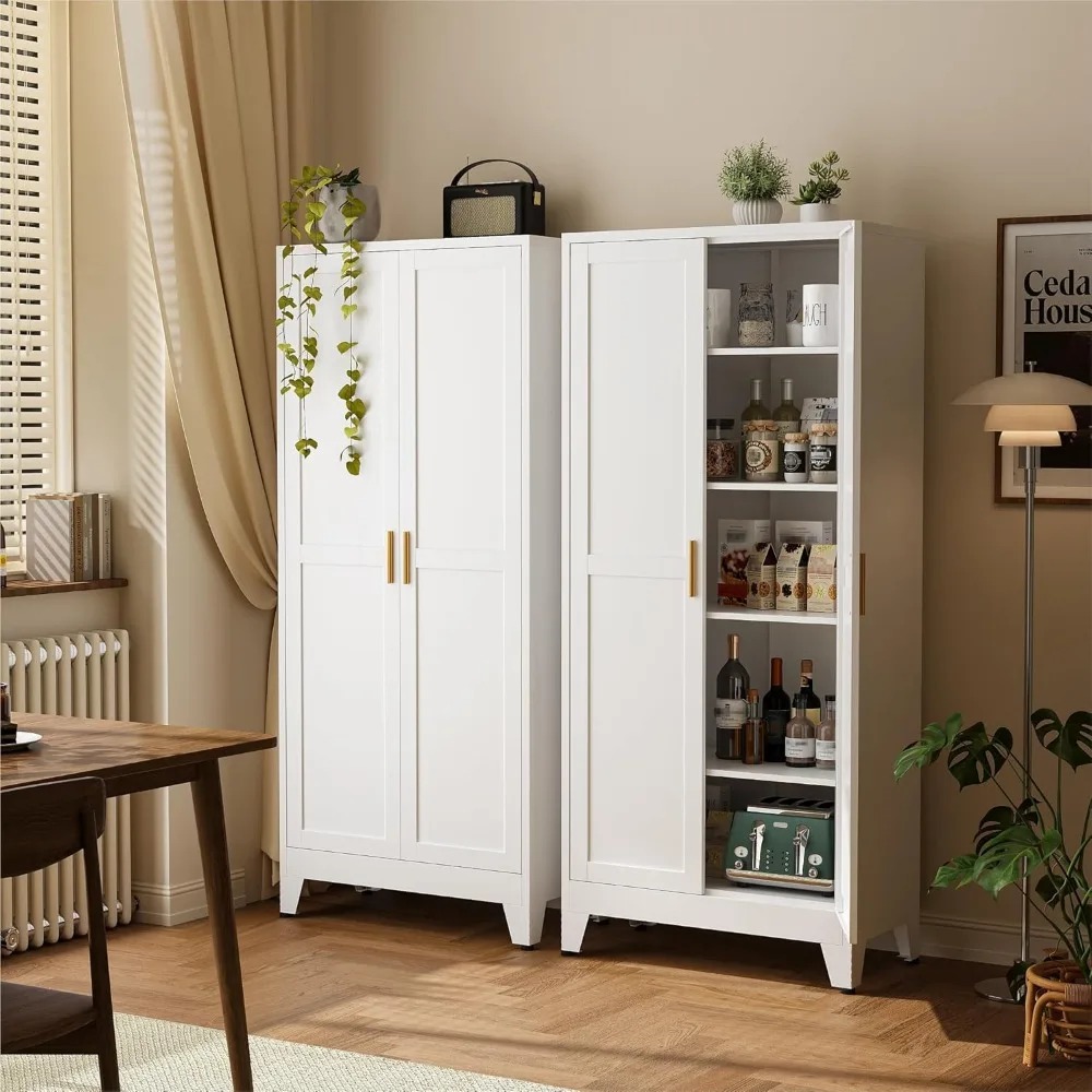 

71 Tall Pantry Cabinet with 5 Adjustable Shelves, White Storage Cabinet with Doors, Sturdy Freestanding Cupboard