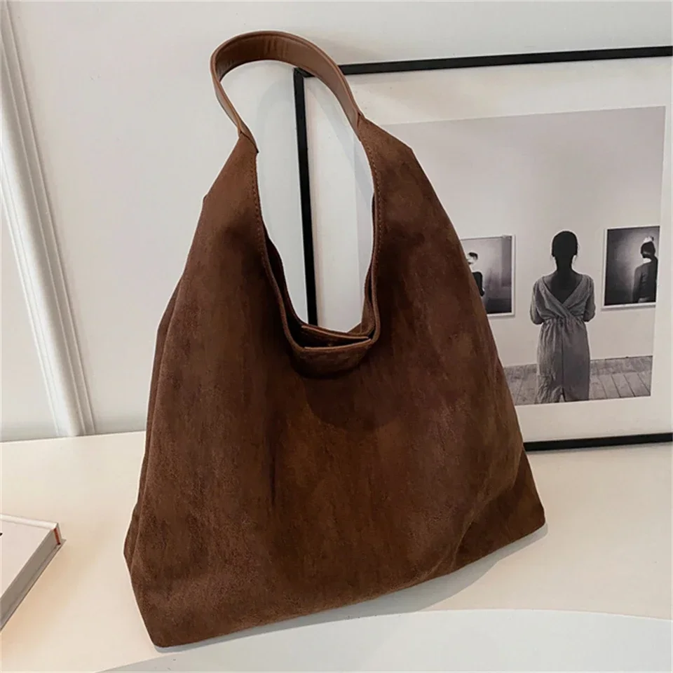 

Autumn and Winter Vintage Women's Bag Large Capacity Suede Shoulder Bag Solid Color Simple Casual Commuter Bag Retro Handbags