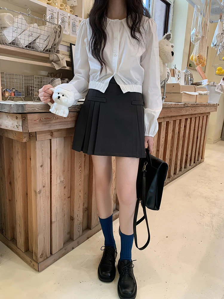 

Deep ey Pleated High Waist A-Line Skirt Women's Spring New Sle Slimming Skirt ort Skirt Small Stature Elegance Skirt