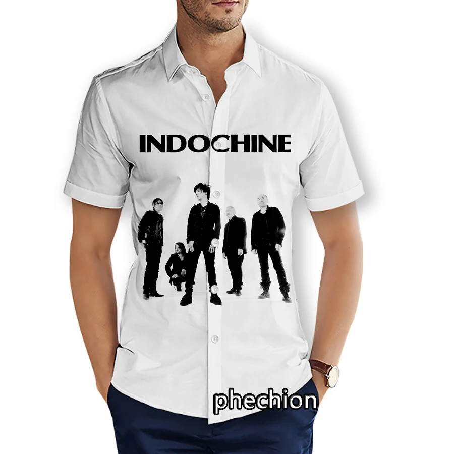 Phechion Heren Korte Mouw Strand Shirts Indochine Rock 3d Print Casual Shirts Mode Streetwear Heren Tops X241