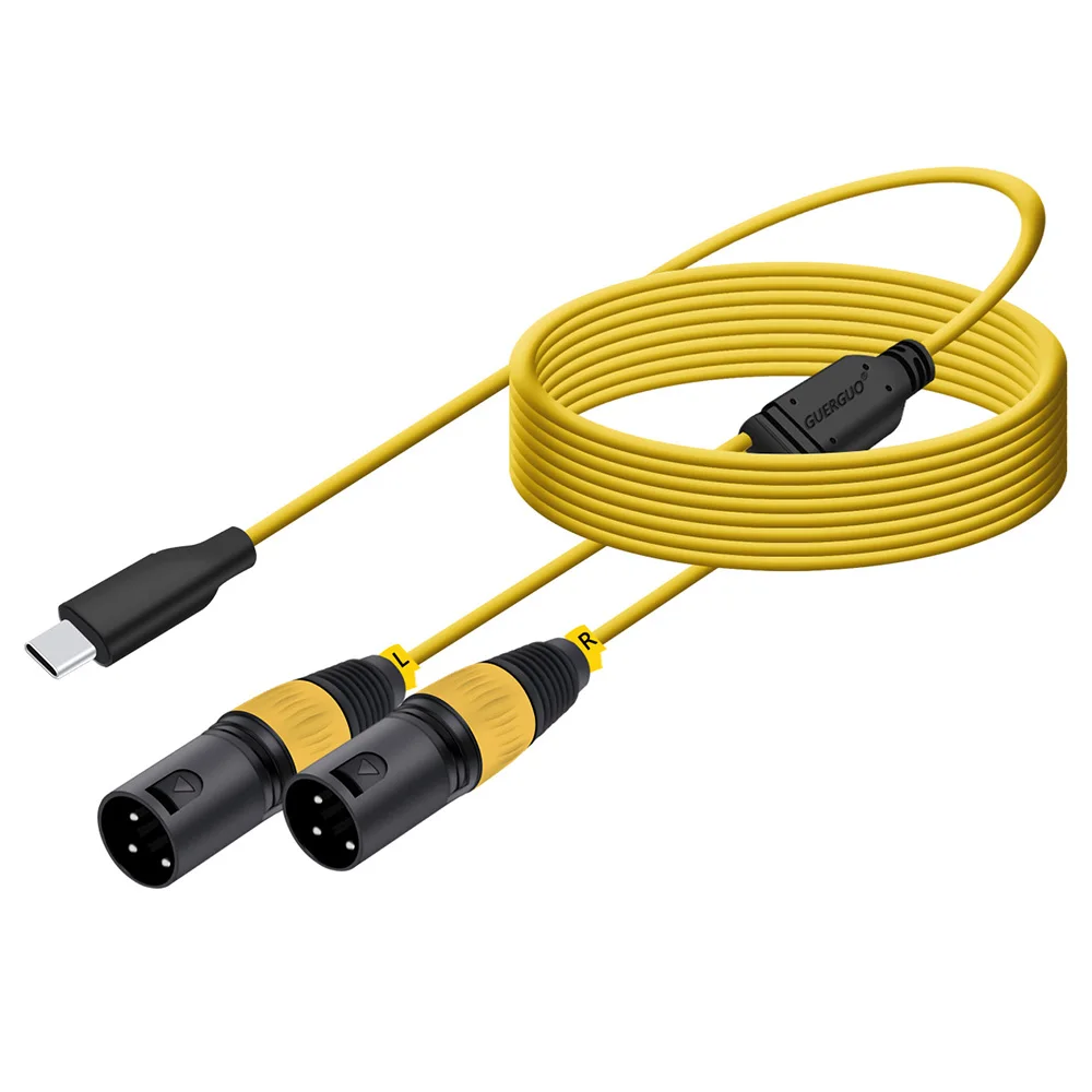 Przedłużacz audio stereo USB Typ C męski na podwójny 3-pinowy XLR męski/żeński, ekranowany, do smartfonów, laptopów i głośników — zdjęcie produktu 6