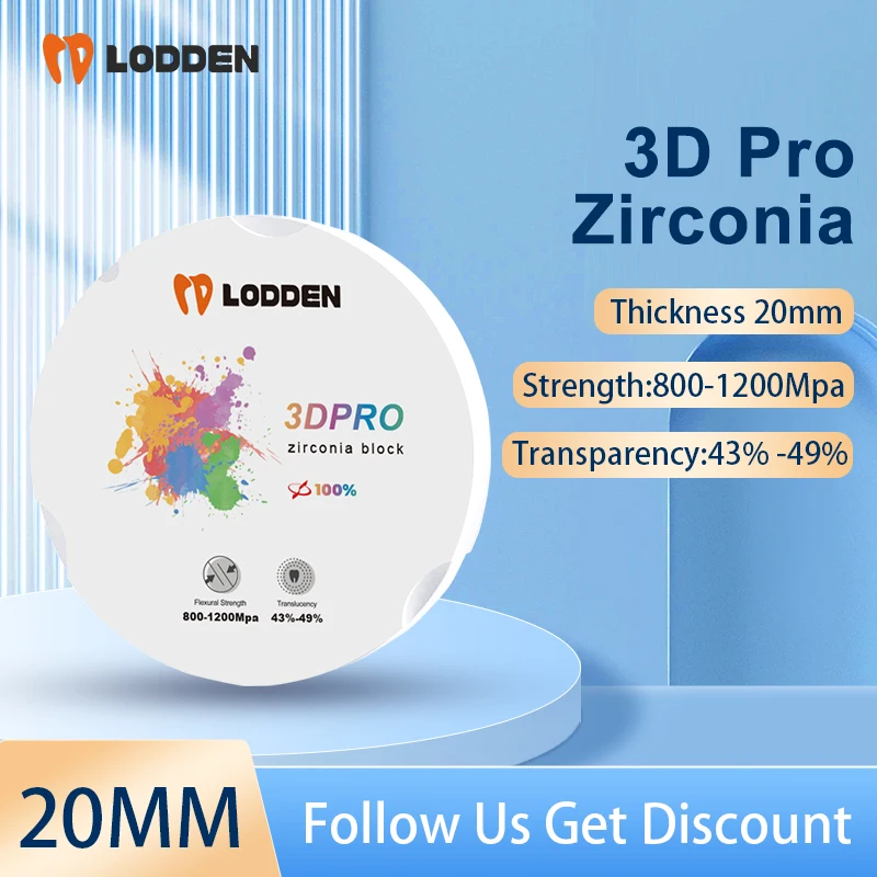 

20MM Dental Lab Zirconia Block 3D PRO Multilayer Zirconia Disc Dentist Material Vita 16 Colors for CAD CAM 98mm Open System