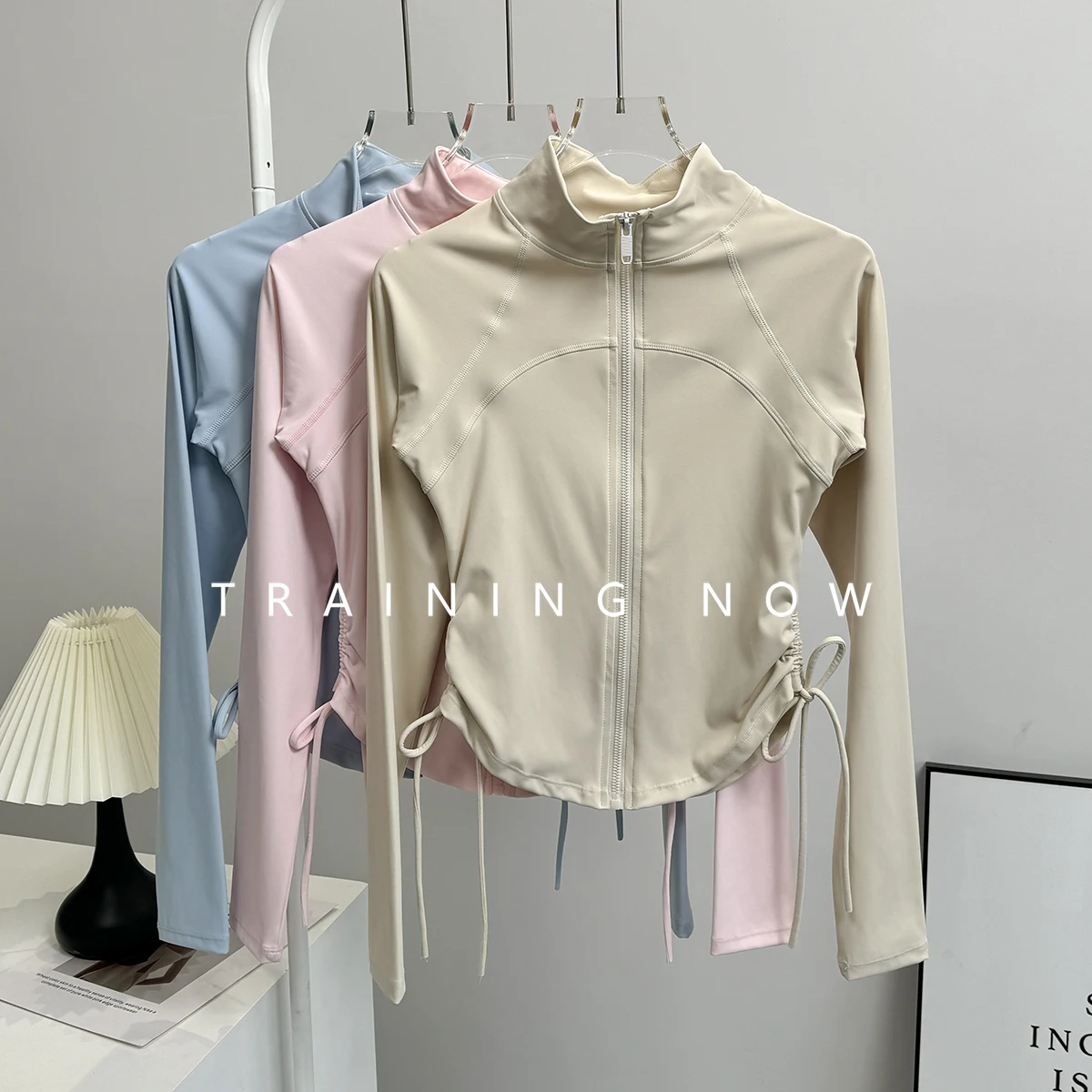 

Одежда для йоги, топы для женщин с длинными рукавами для женщин с осенним кардиганом на шнурке и воротником-стойкой, облегающая одежда для фитнеса