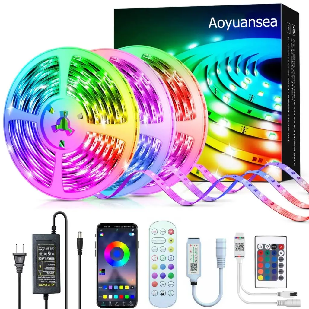 Music Sync 5050 RGB Diode Tape Waterproof LED Light Strips Bluetooth Phone Remote Control for Home Living Room Decorative 220V