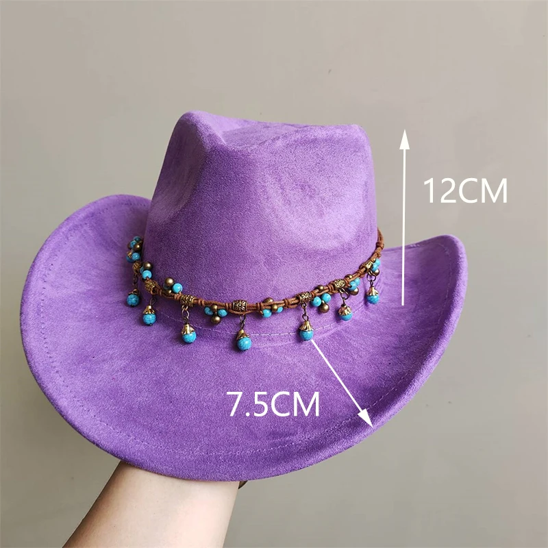 Nowy niebieski zamszowy kapelusz 7.5CM Western Cowboy Damski kapelusz Fedora Męski kościelny kapelusz jazzowy Moda Podróż Impreza Kapelusz Denim 2024