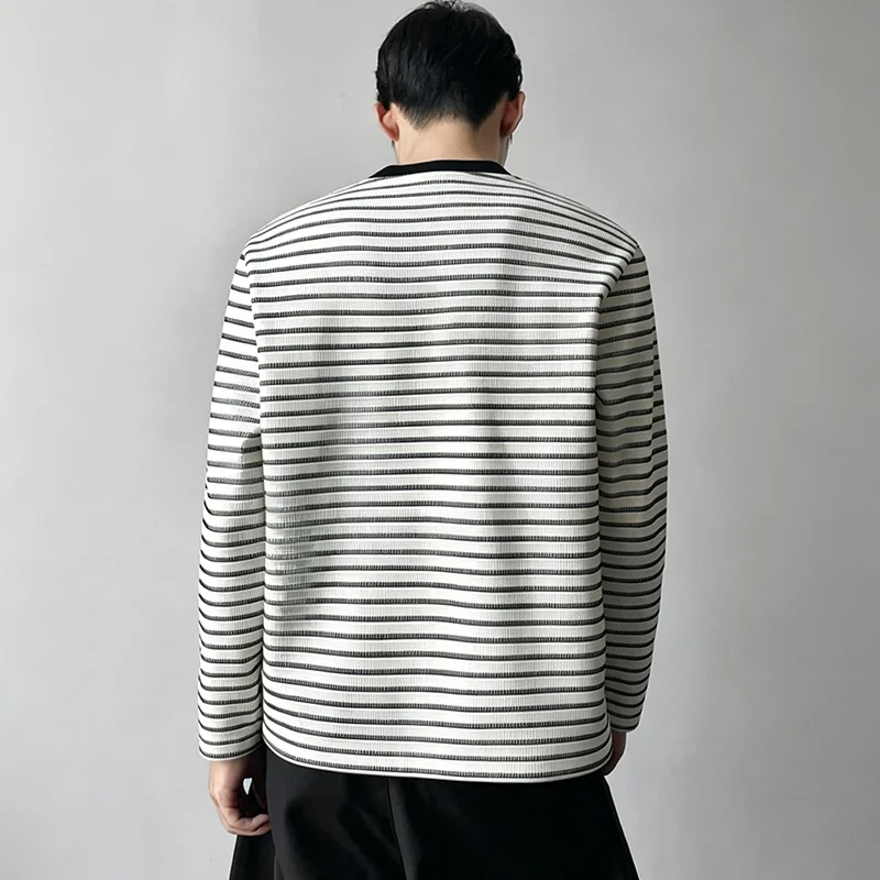 Men Striped Long Sleeve T Shirt Crew Neck Loose Fit Casual Basic Tee Soft Breathable Daily Wear Autumn Winter Tops image 5