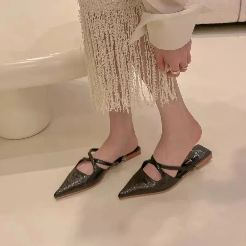 2024 Summer New Women\'s Casual Slippers Fashion Pointy Ladies Elegant Beach Sandals Casual Low Heel Slippers