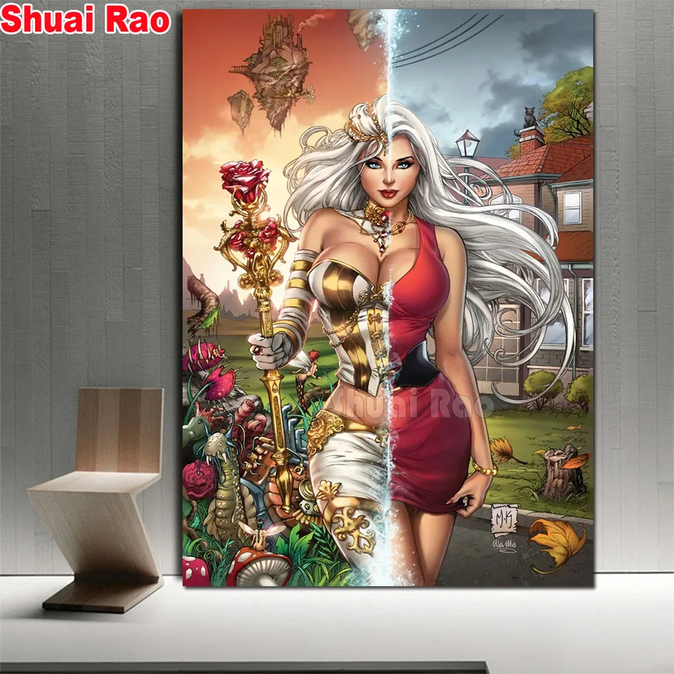 Diamond Embroidery Anime Girl 5d Diy Diamond Painting Full Square Round Mosaic Cross Stitch art Fantasy Sexy Woman home decor