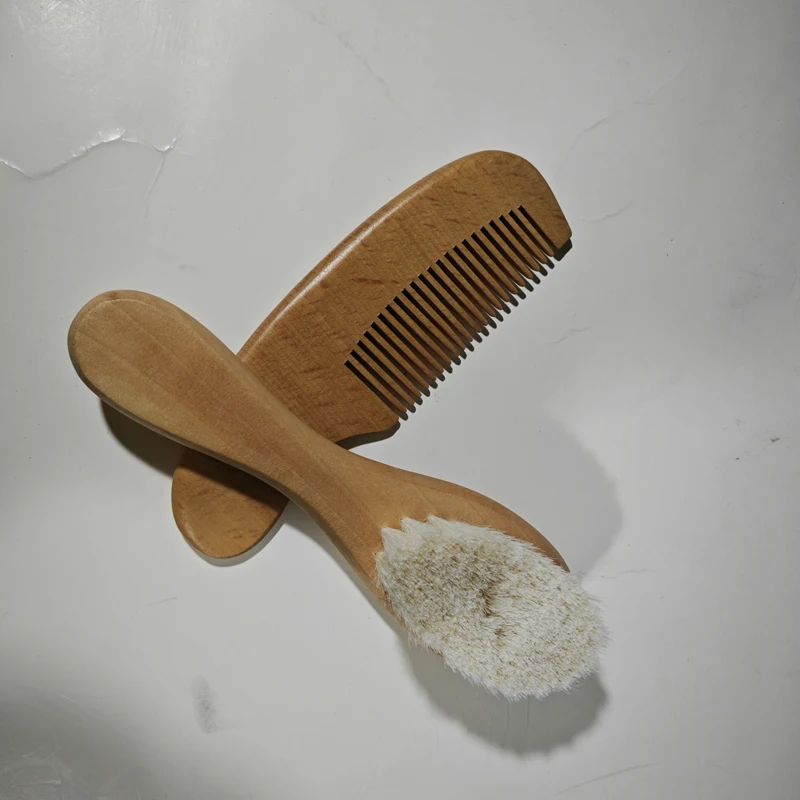 Newborn Baby Natural Wooden Boys Girls Soft Wool Hair Brush Head Comb Infant Head Massager Portable Bath Brush Comb for Kids