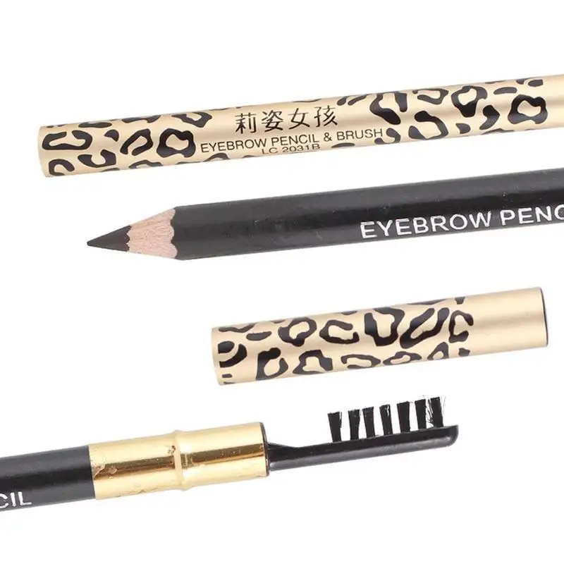 Langdurige tweekoppige luipaardwenkbrauwpotloodborstel Make-up Natuurlijke wenkbrauwcosmetica Waterdichte oogkleuren