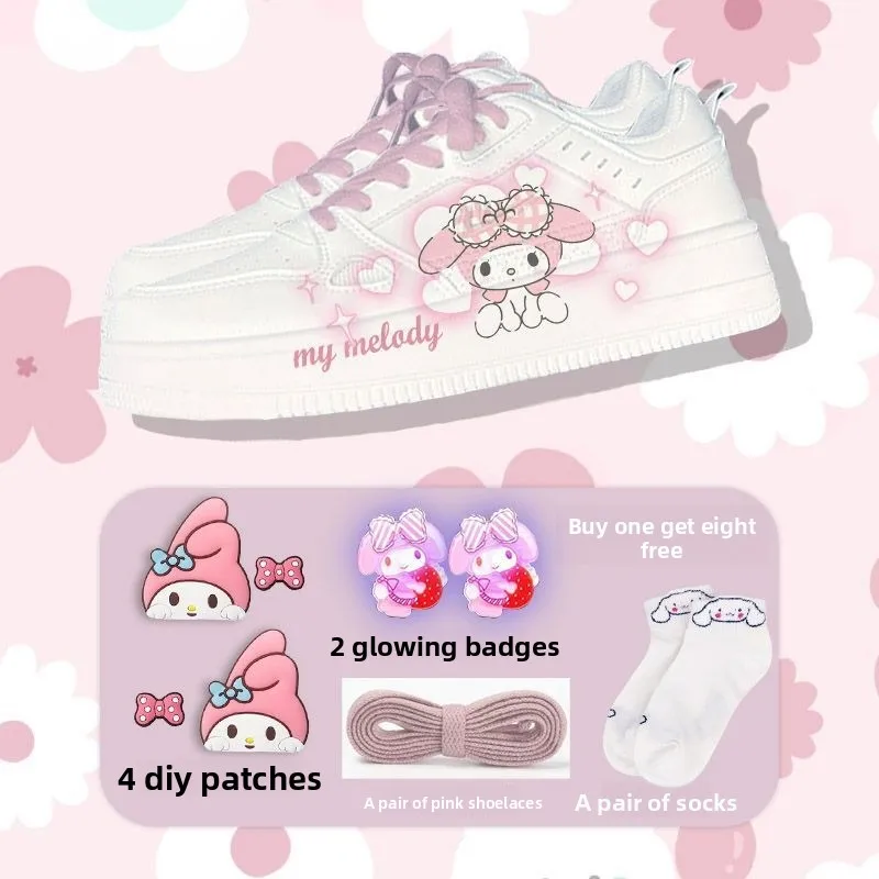 Sanrio Hello Kitty Hand-painted Board New Melody Flat-soled Women's Shoes Student Summer Breathable Sweet Cool Comfortable Shoes