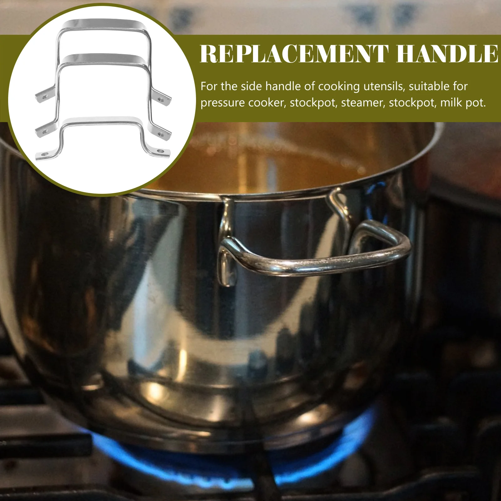 1 Set Stainless Steel Flat Strip Steam Pot Side Handle Replacement Wok Handle Boiler Side Grip Cookware Parts Pot Lid Lifters