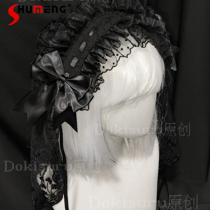 

Japanese Style Rojita Sweet Y2k Hairband Original Halloween Subculture Dark Gothic Lolita Bow Lace Headband Apparel Accessories