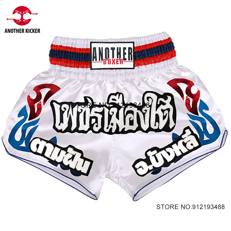 Muay Thai Shorts Men Boxing Shorts Womens Kids Embroidery Cage MMA Martial Arts Grappling Clothes Satin Fight Kickboxing Pants