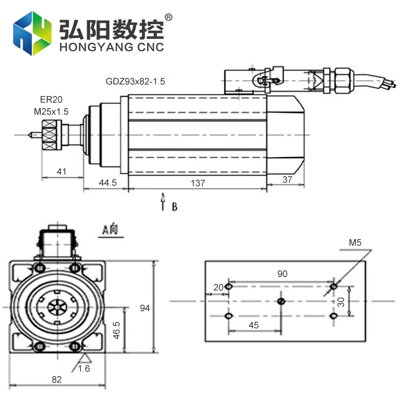 CNC แกนมอเตอร์1.5กิโลวัตต์220V/380V ที่มีหน้าแปลน Air Cooled มิลลิ่งแกน ER11/ER20สำหรับ CNC แกะสลักเราเตอร์ไม้