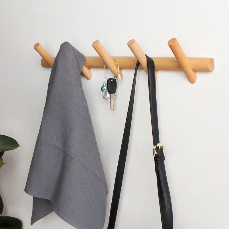 

Modern Wall Mounted Beech Coat Rack Stand Hat Towel Hanger Wooden Hooks Robe Racks Pegs for Bedroom Clothes Entryway Furniture