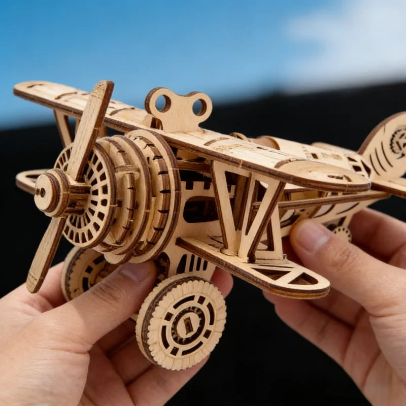 

OUZEY DIY Twin-Wing Airplane Model Kit - 3D Wooden Puzzle for Teens, Creative & Challenging Building Project