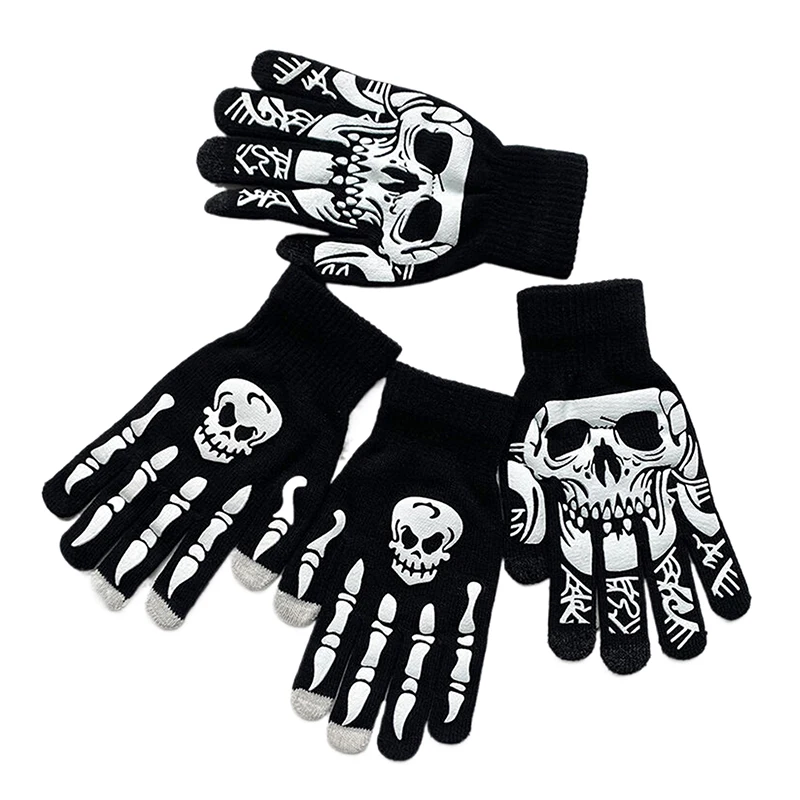 Fashion Halloween Skeleton Ghost Gloves Hat Creative Luminous Half Finger Full Fingers Print Warm Breathable Gloves Gifts