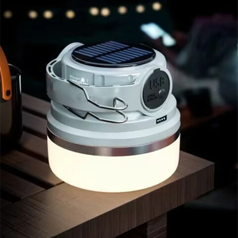 أضواء التخييم في الهواء الطلق ليلة مصباح معلق بارك عالية الطاقة فانوس التخييم الخيام مصباح 6000mah الطاقة الشمسية قابلة للشحن المحمولة