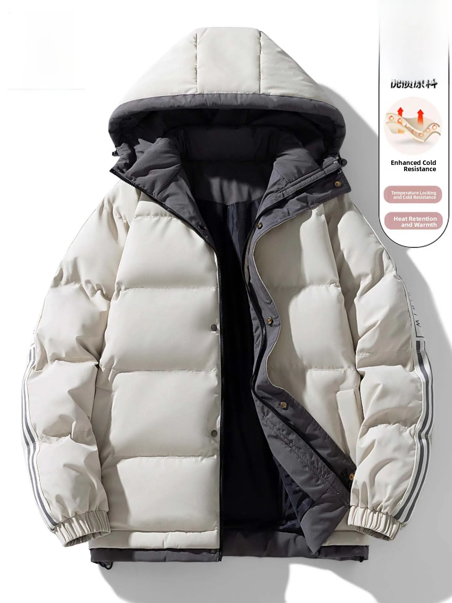 

Nainilu Trendy Brand Thickened down Cotton Jacket Men's Fashionable Hooded Windproof Cotton Coat Standard Fit Loose Style Pol...