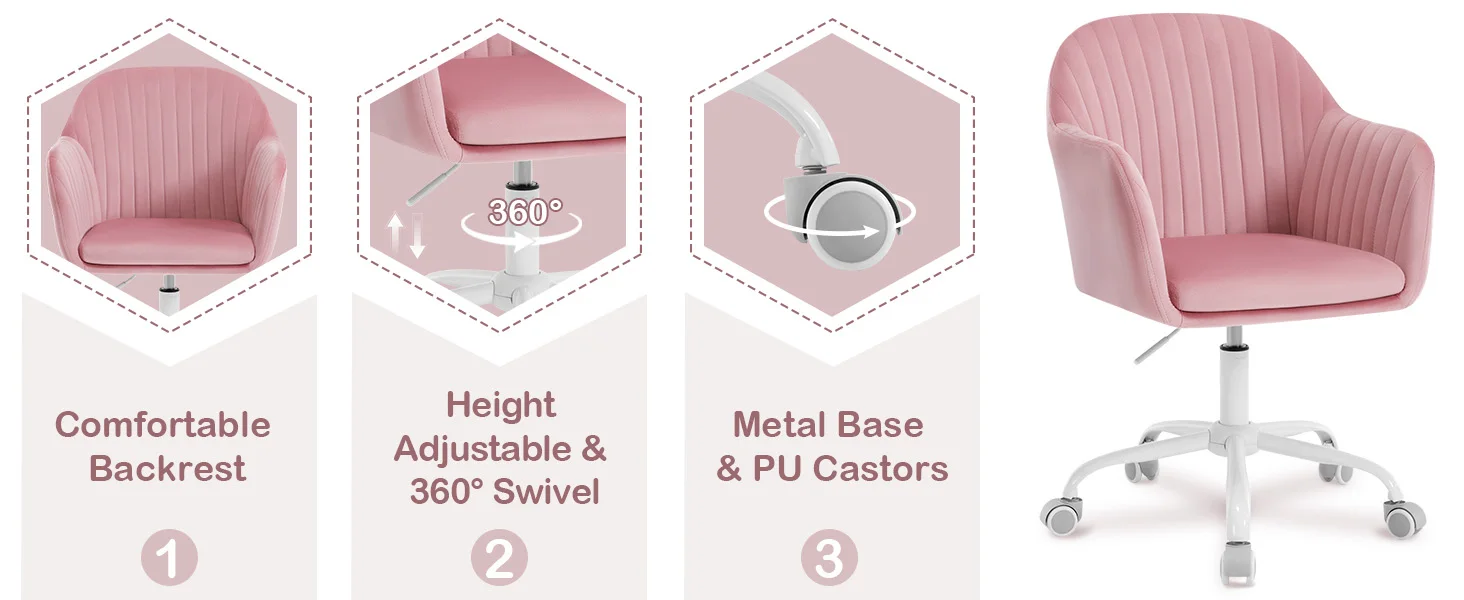 WOLTU Samt-Bürostuhl mit Armlehnen, Rollen, anhebbar, Gaming-Stühle mit hoher Rückenlehne, höhenverstellbar, ergonomischer Arbeits- und Make-up-Stuhl – Detail 7