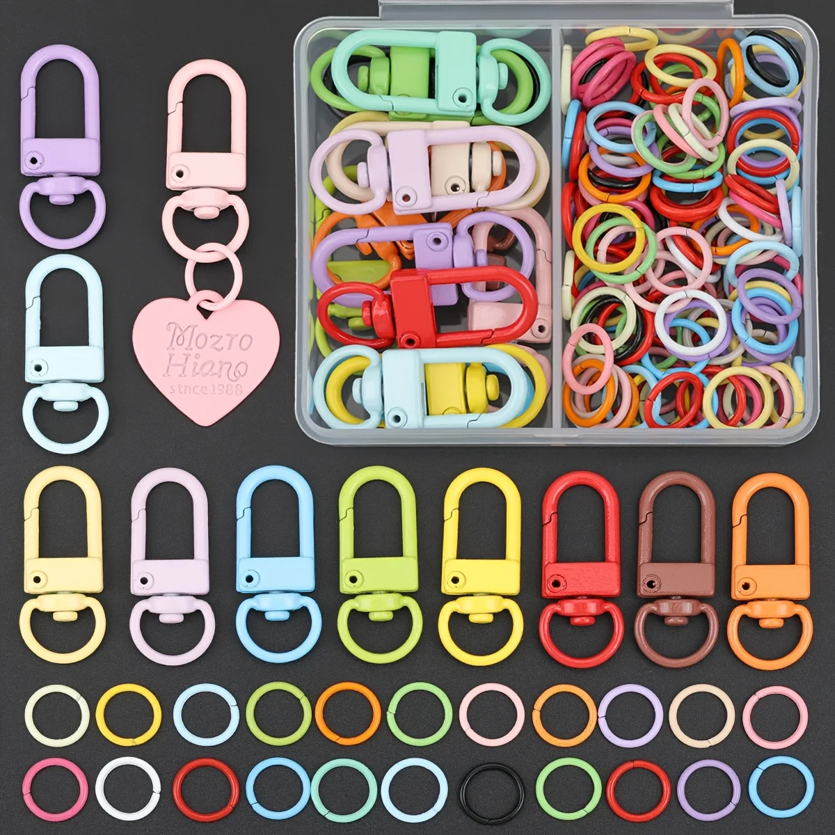 120Pcs Mixed‑Color DIY Key Ring Parts, Lobster Clasps, Jump Rings, Zinc Alloy Buckles, Connectors for Keychains & Bag Charms