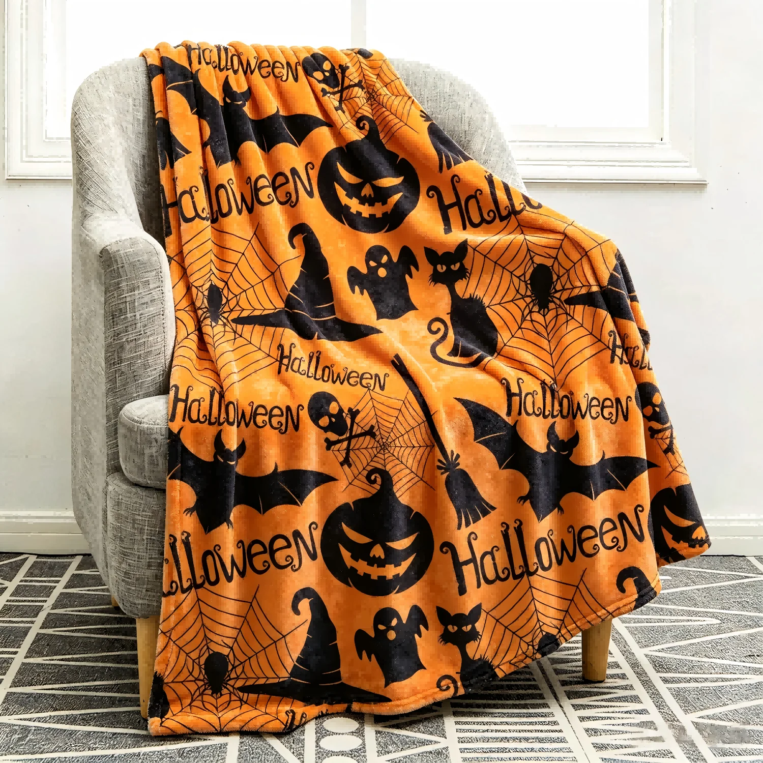 1pc Halloween X-mas Blanket for Couch Throw Gift Pumpkin Witch Hat Reindeer Flannel Thin Blankets Festival Gifts Four Season Use