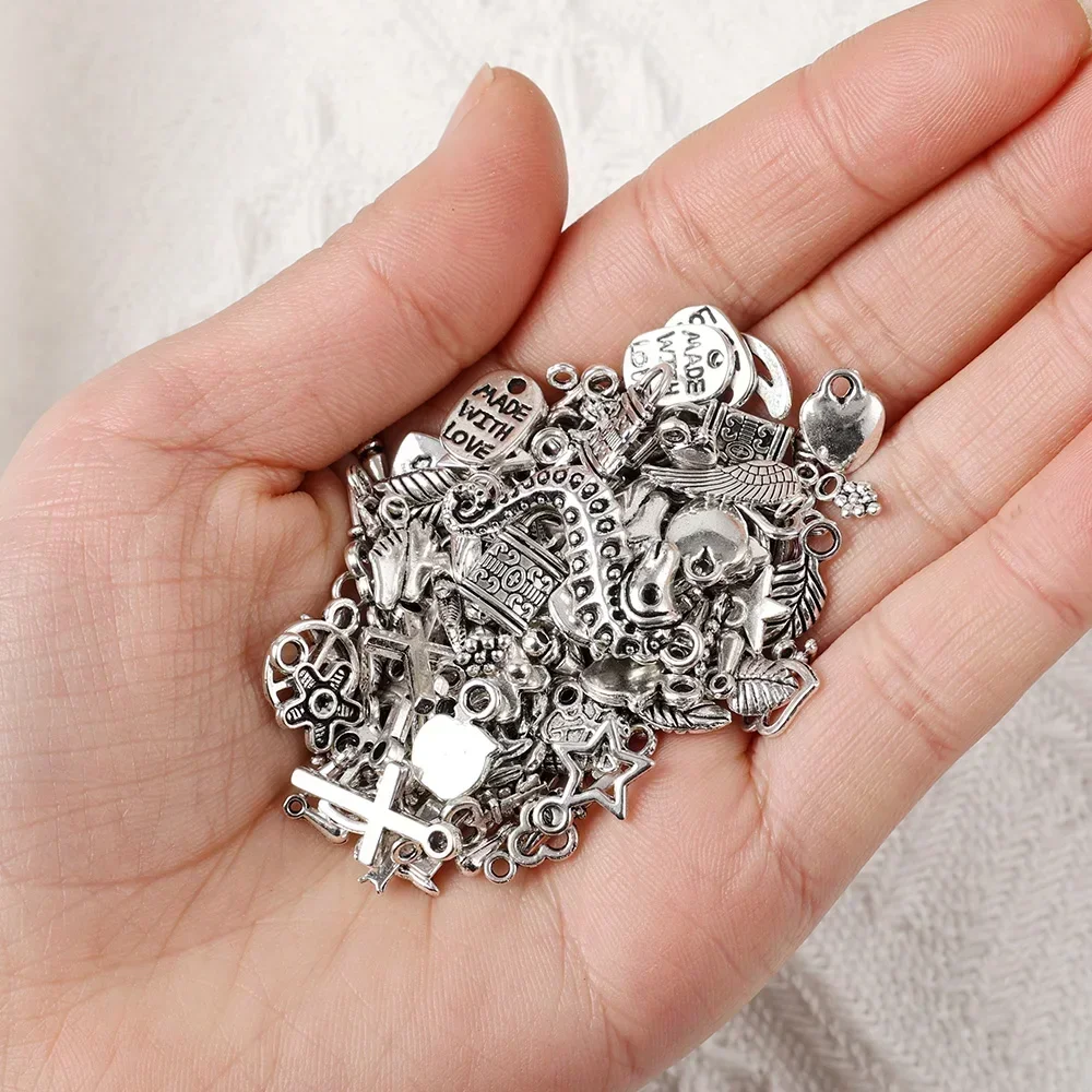 100/200pc Tibetan Silver Mixed Heart Butterfly Key Crown Charms Pendants DIY Jewelry for Necklace Bracelet Making Accessaries