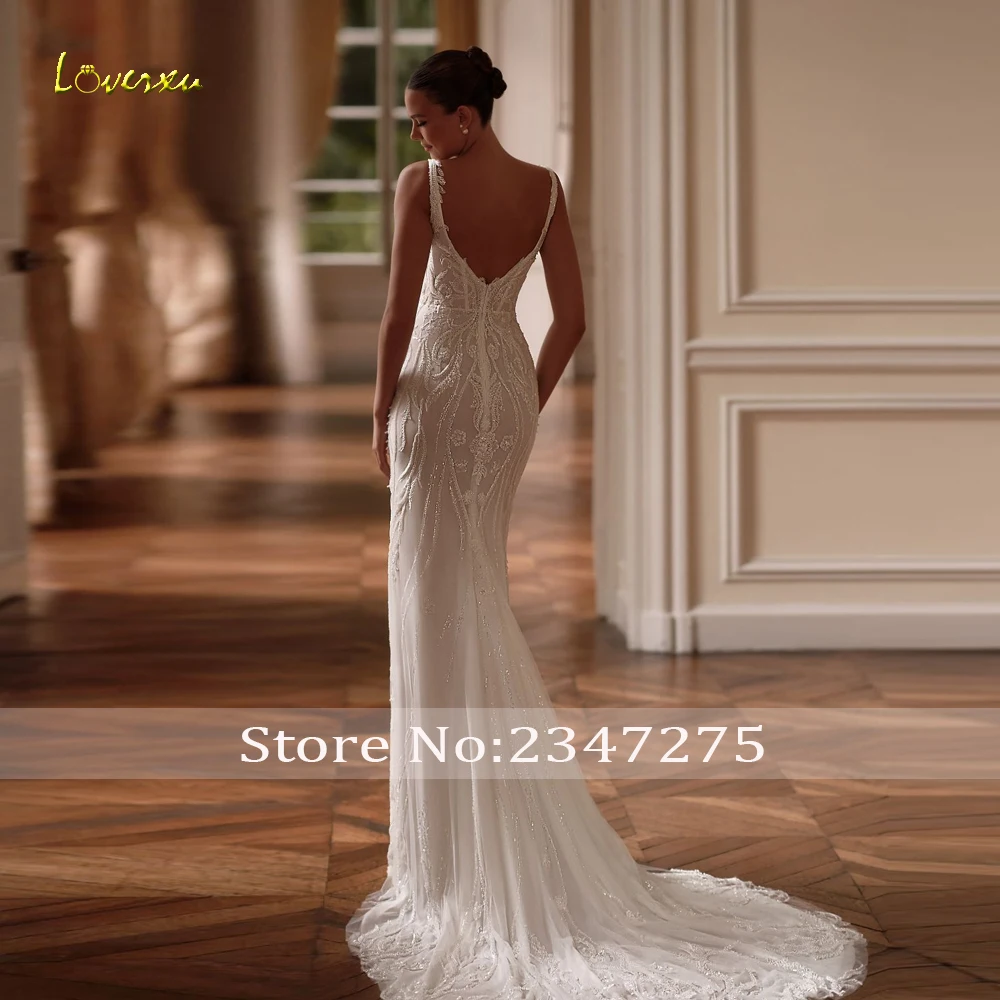 Loverxu Mermaid Wedding Dresses Scalloped Sleeveless Vestido De Novia Lace Embroidery Detachable Train Custom Made Bridal Gown