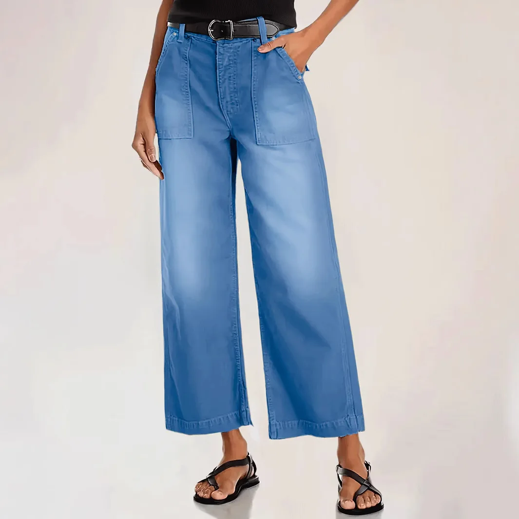 

Women's Straight Wide Leg Pocket Mid Waist Jeans Skinny