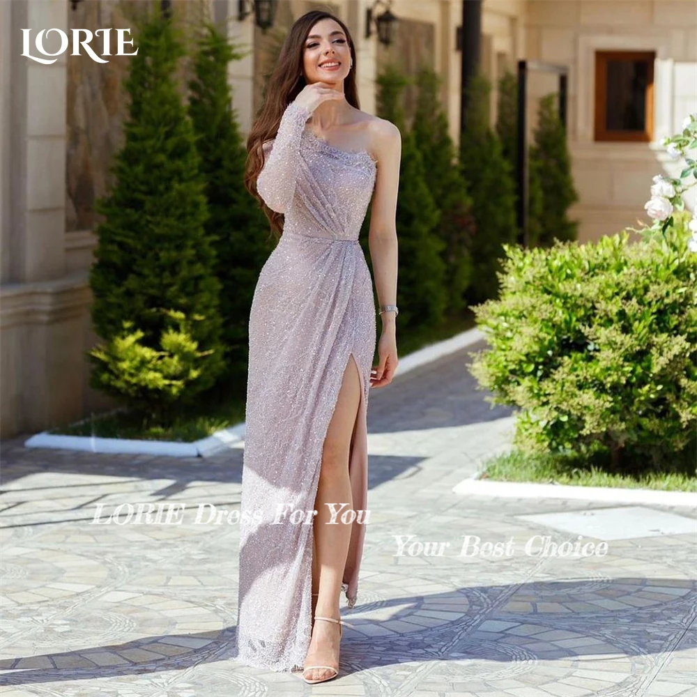 LORIE Lavender Glitter Mermaid Evening Dresses One Shoulder High Side Slit Prom Dress Sparkly Sequins Celebrity Part Gowns 2024