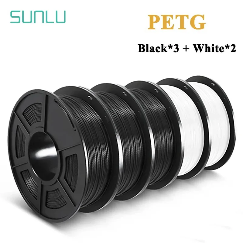 SUNLU PETG 1KG filamento 3D 1.75MM 5 rotoli ordinati ordinatamente senza nodi senza intasamento colore brillante buona tenacità biodegradabile