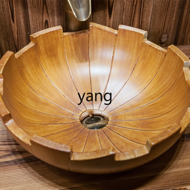 

TGF Jingdezhen Ceramic Wash Basin Retro Countertop Basin Carved Art Wash Basin