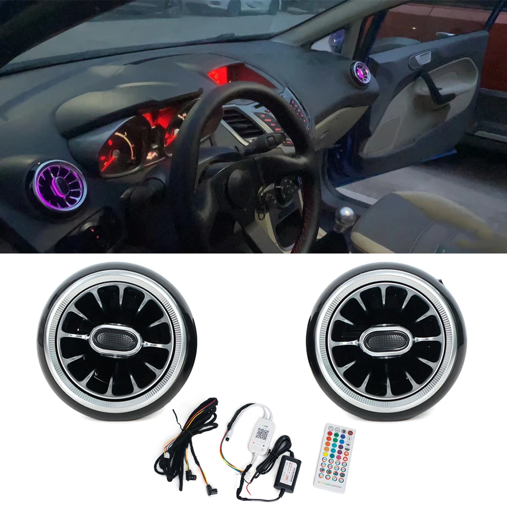 Car 2PCS LED Front Dashboard AC Air Condition Vent Outlet Turbo Interior Trim For Ford Fiesta 2009 2010 2011 2012 2013 2014