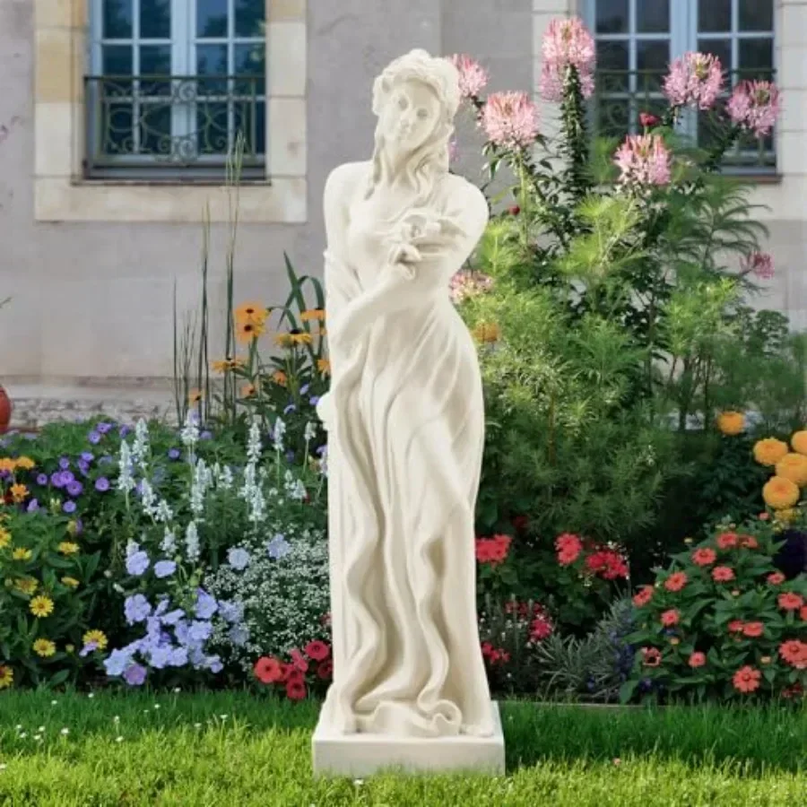 51 Nymph Garden Statue, Roman Goddess Sculpture for Outdoor Decor: Cast Stone, White, Weather-Resistant Finish