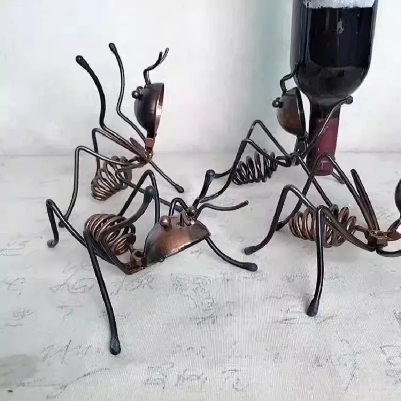 Creative Iron Art Metal Small Ant Wine Holder Wine Bottle Rack Home Decor