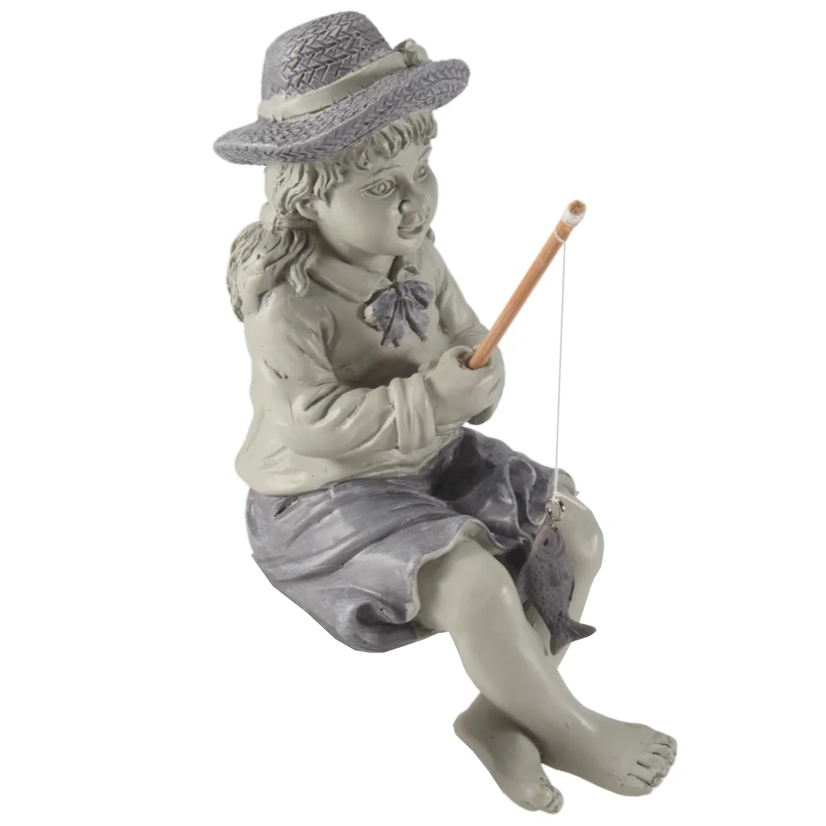 Cartoon Fisher Girl Figurine Resin Fisherman Sitting Posture Statue Pool Decor Girl Figurine Decor Sculpture Home Yard