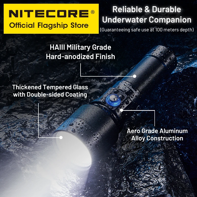 NITECORE DL30 ไฟฉายดําน้ําสําหรับ 100 เมตร Submersible 788 M Long Range Spotlight พร้อม USB-C ชาร์จ 21700 Li-Ion แบตเตอรี่