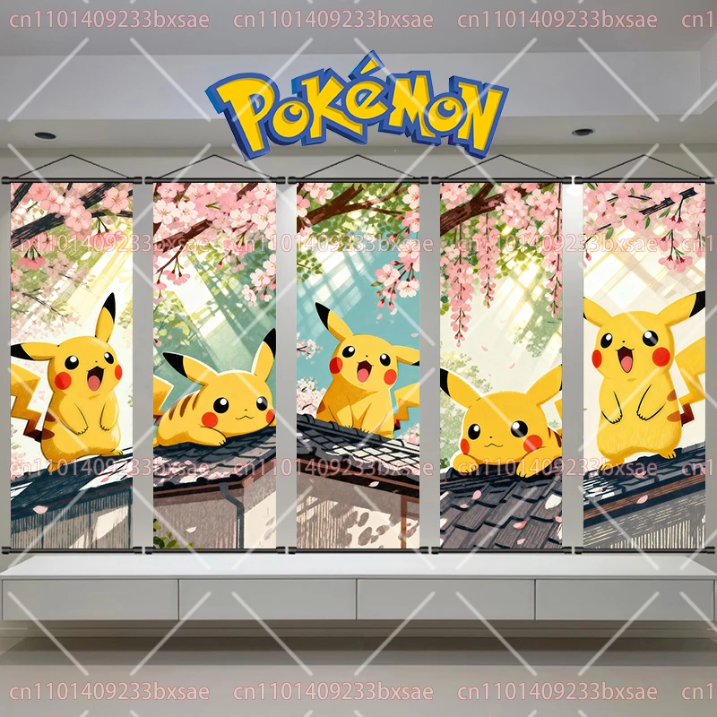 Pokémon Scroll Painting Pikachu Psyduck Eevee HD Poster Fan Exclusive Wall Decoration Hanging Painting Children's Holiday Gift
