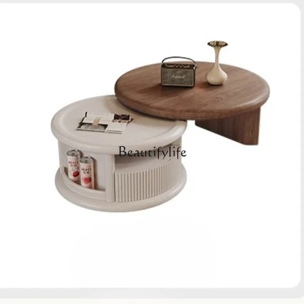 

French cream wind round coffee table living room modern simple small apartment high-end storage coffee table combination