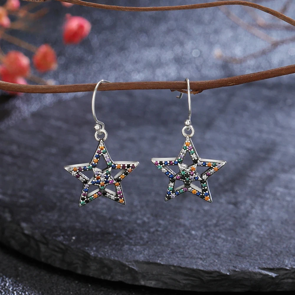 

Sterling Silver 925 Colorful Star Drop Earrings for Women Exquisite Fashion Party Jewelry with Zircon Gifts Accessories