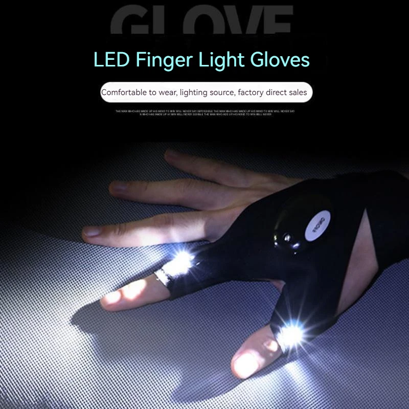 Fishing Glove LED Flashlight Fingerless Glove Waterproof Torch Outdoor Tool Fish Camping Hiking Survival Rescue Multi Light Tool