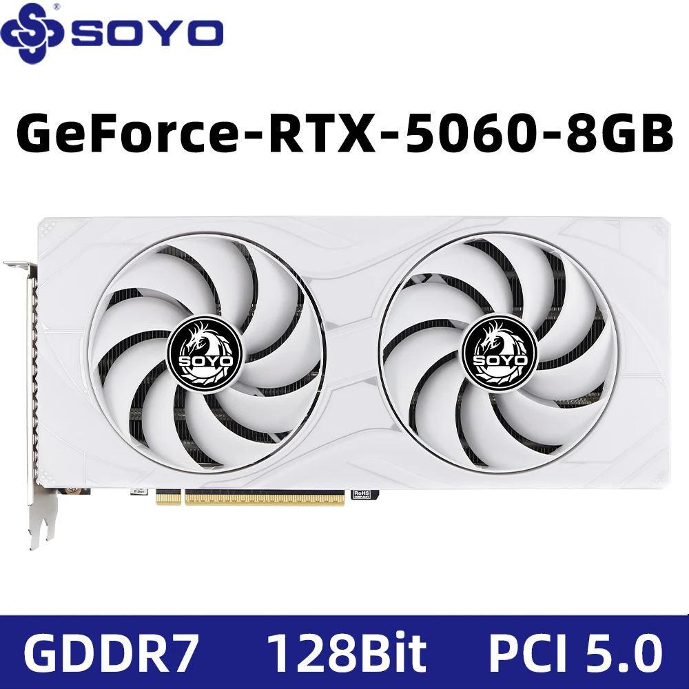 

Видеокарта SOYO NVIDIA GeForce RTX 5060 8 ГБ GDDR7 128 бит Placa De Video GPU 8 контактов DP*3 HD*1 PCI-E 4.0 x16 игровой графический процессор