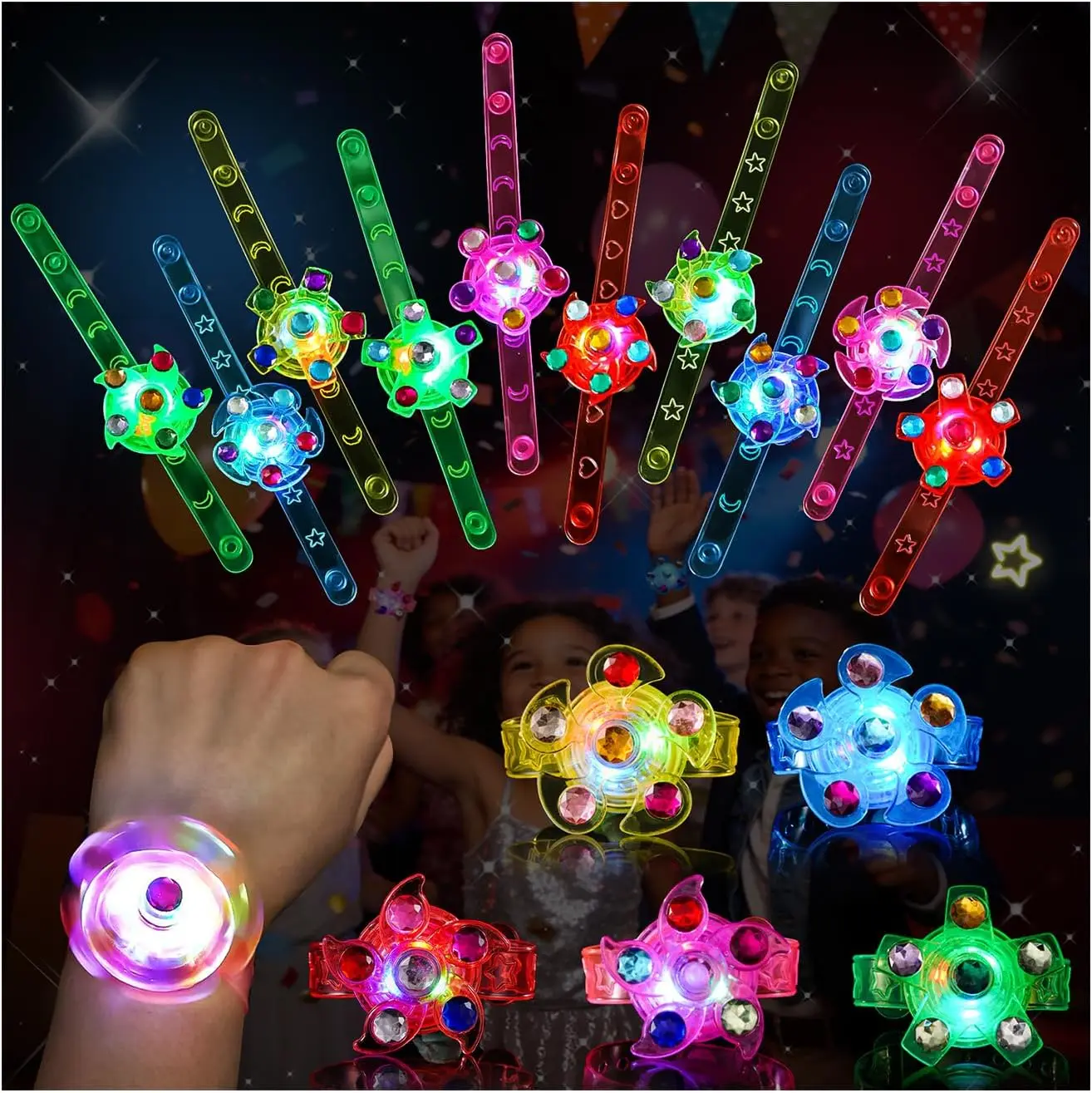 6/12pcs LED Light Up Fidget Spinner Bracelets Glow in The Dark Fidget Party Favors for Birthday Goodie Bags Stuffers Classroom