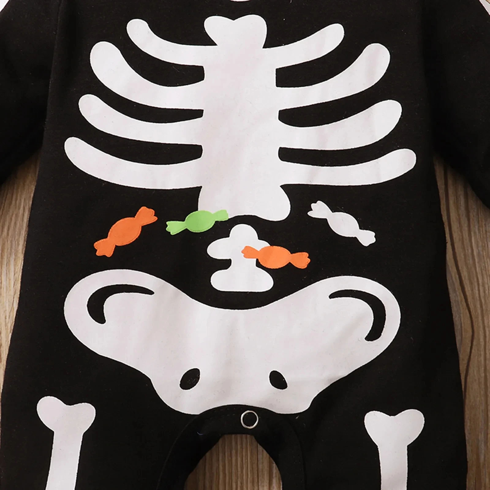 Newborn Baby Girls Boys Halloween Jumpsuit, Toddler Skeleton & Candy Print Long Sleeve Round Neck Romper