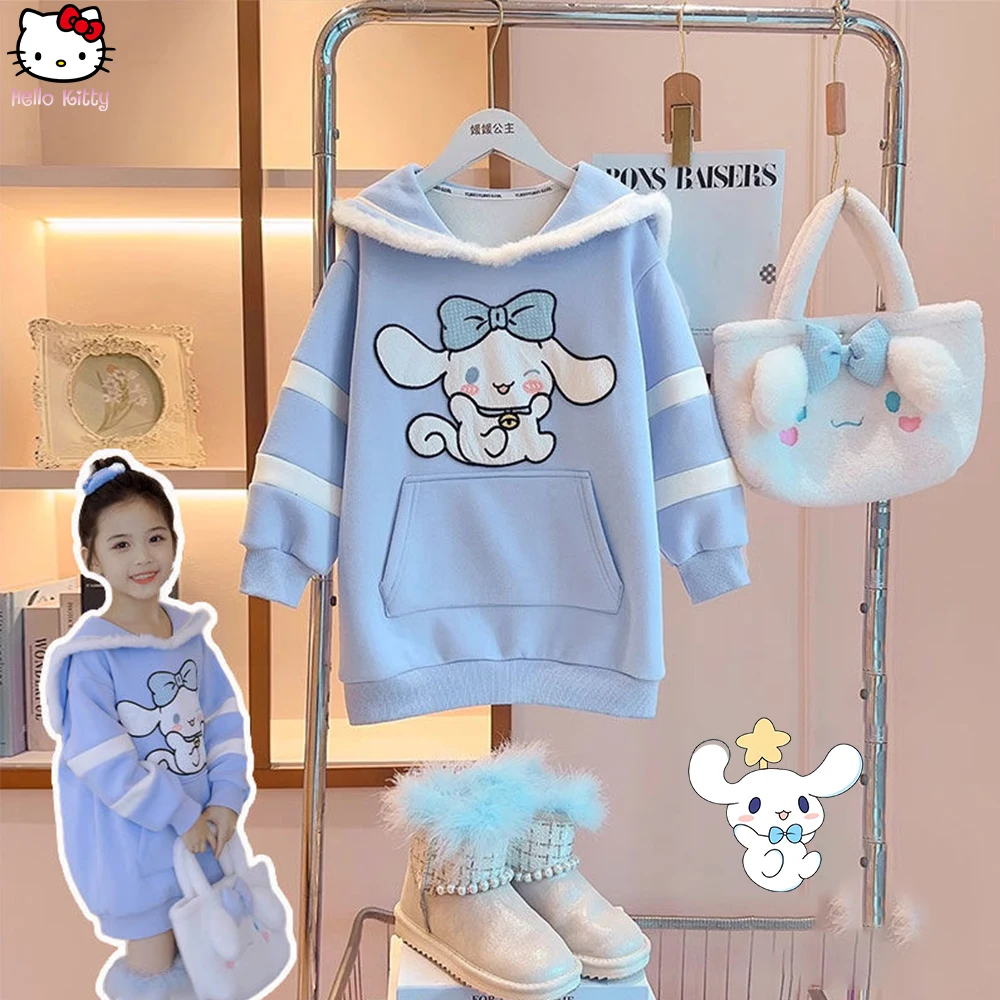 Cinnamoroll Girls Hoodies Sweatshirts Dress Sanrios Anime Cute Cotton Tops Fashion Spring Autumn Kawaii Kids Warm Princess Dress