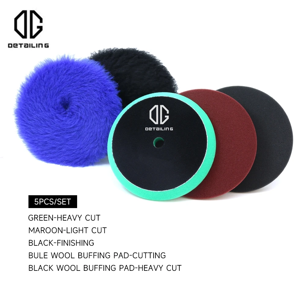 DETAILING 3/5/6Inch Natural Wool Buffing Pad Kit Car Waxing Polishing Sponge Auto polished Set For Car Polisher Drill