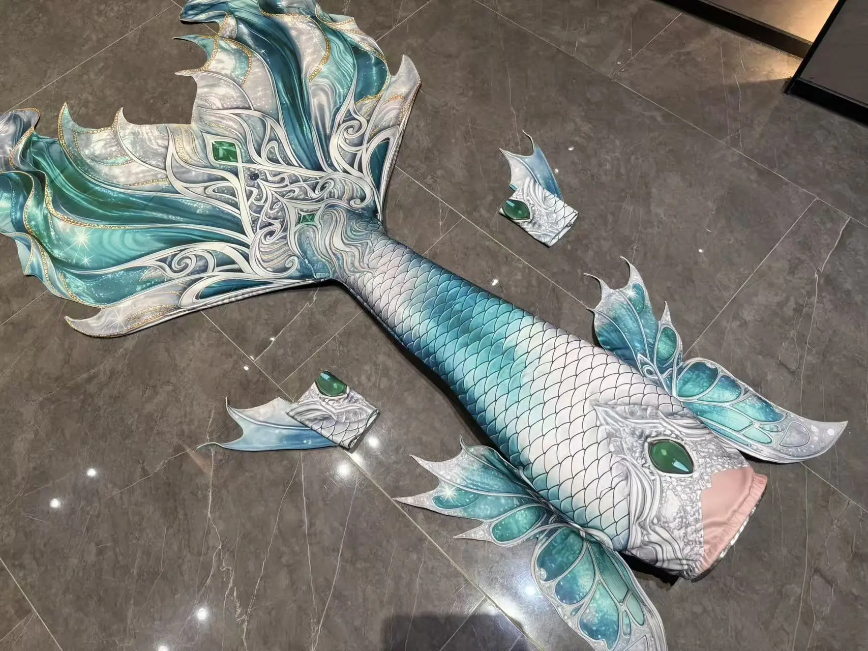 National Style Peony Flower Colorful Mermaid Big Tail Aquarium Diving Fish Tail Performance Disguised As Adult Diving view 4