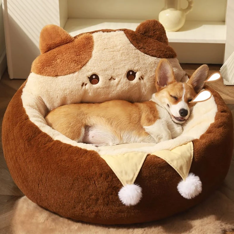 New Winter Long Plush Pet Bed Round Pillow House Warm Basket Sleeping Bag Nest Small Kennel Dog Caseta Perro Accessories